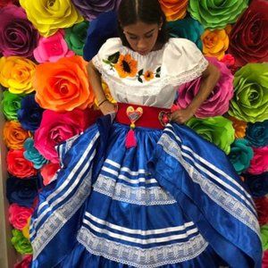 Mexican China Oaxaca Blue Frida Kahlo style-womans
